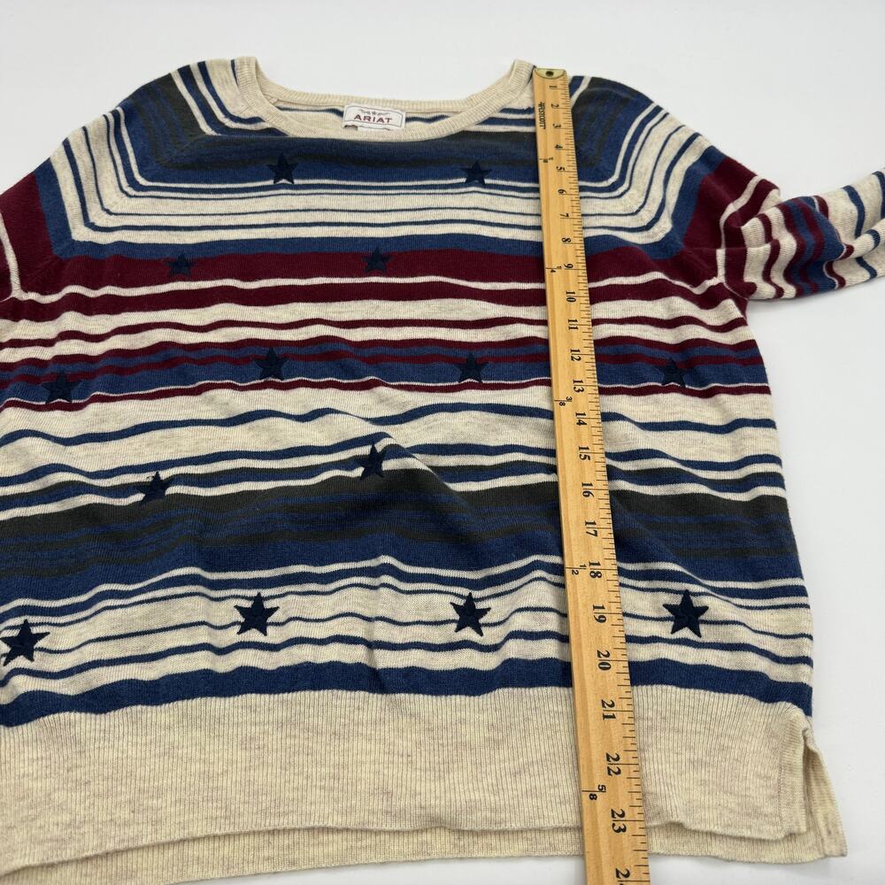 ARIAT Womens Stars Stripes Knit Sweater Top Size L Lightweight Wide Neck Layer - Picture 7 of 8